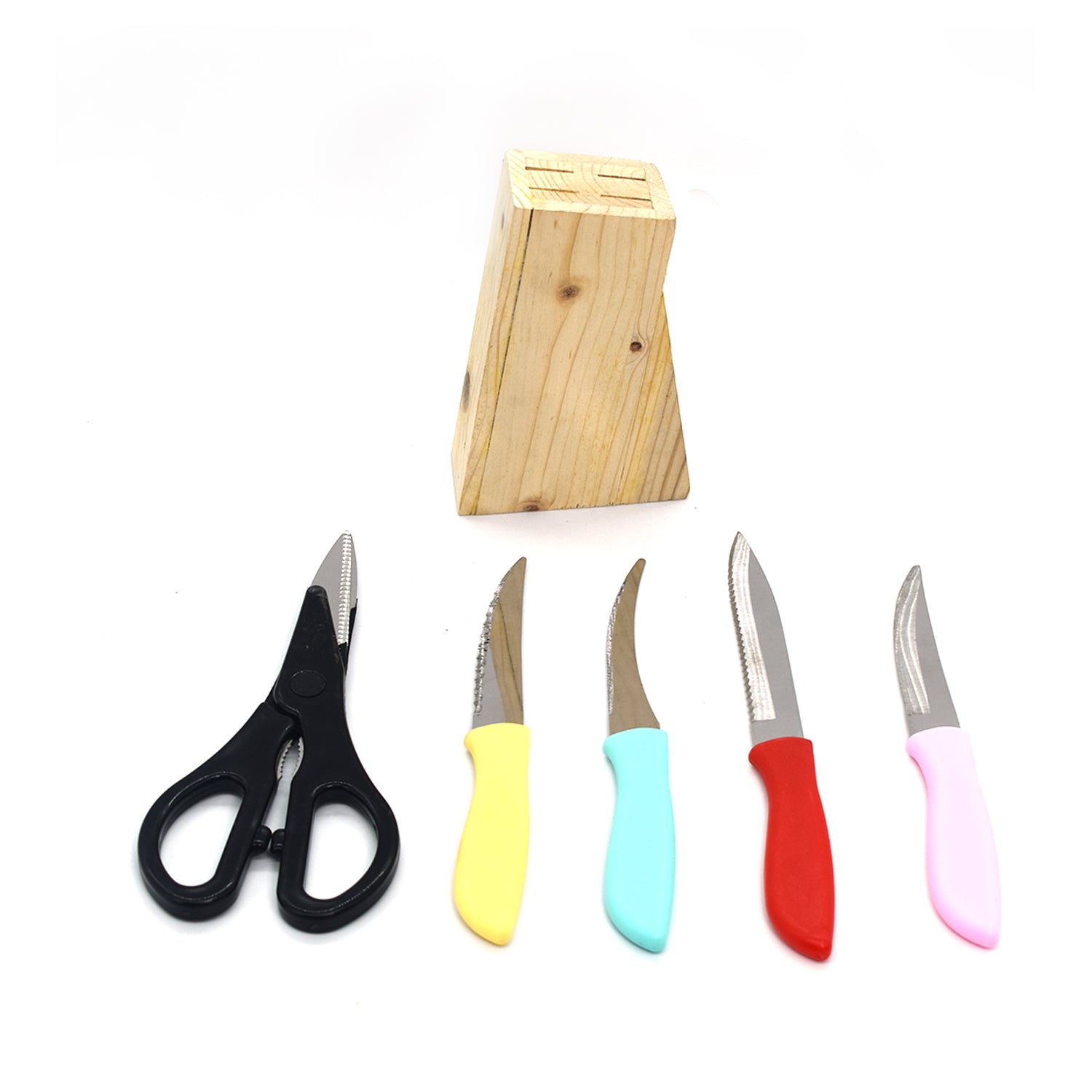 2799 Stainless Steel Kitchen 5-Pcs Knife Set with Wooden Stand for Vegetable & Meat Cutting Scissor (Knife Set) DeoDap 2799 Stainless Steel Kitchen 5-Pcs Knife Set with Wooden Stand for Vegetable & Meat Cutting Scissor (Knife Set) DeoDap